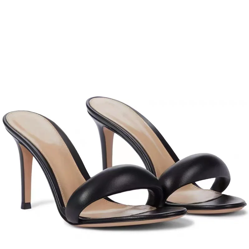 New Round Toe High Heels for Foreign Trade European and American Foreign Trade Large Size Slim Heels One Line Slippers for Women