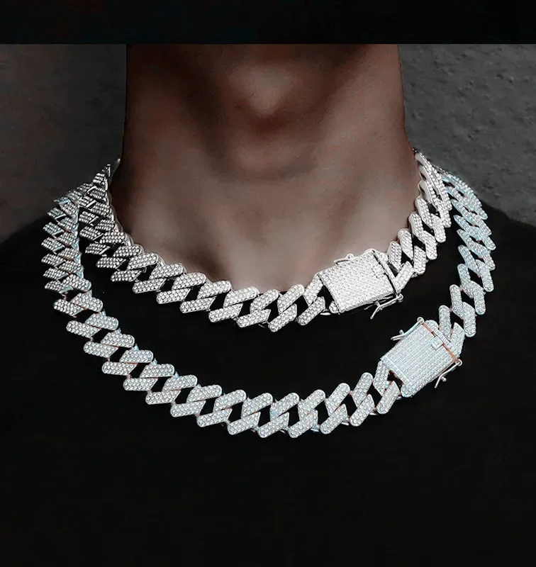 【Hei】brilliant triple cubic necklace〜ネックレス★韓国発 Diamond 20mm Three Row Diamond Miami Rap Cuban Chain Full Of