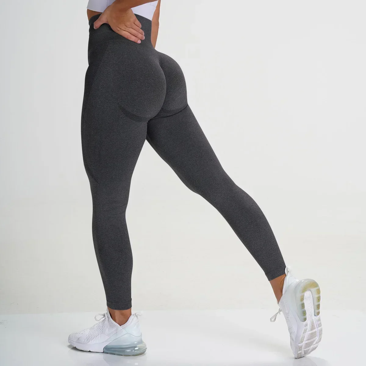 Pantaloni da yoga da donna a vita alta, aderenti, sexy per il sollevamento dei fianchi color pesca, esercizi di palestra, corsa, pilates, leggings - immagine 5
