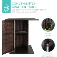 Wicker Dining Table Set of 5, W/Built-in Bottle Opener, Hidden Storage Shelf, Metal Tabletop, 4 Stools, Outside Dining Table Set 2