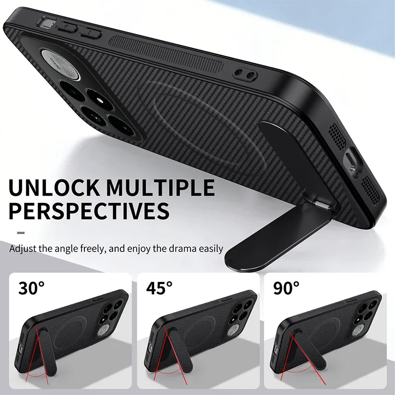 Magnetic PU Leather Carbon Fiber Textured Case with Magsafe Holder