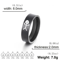 Edgy Stickman Middle Finger Ring - Hip Hop Inspired Doodle Jewelry - 8 (Black color)