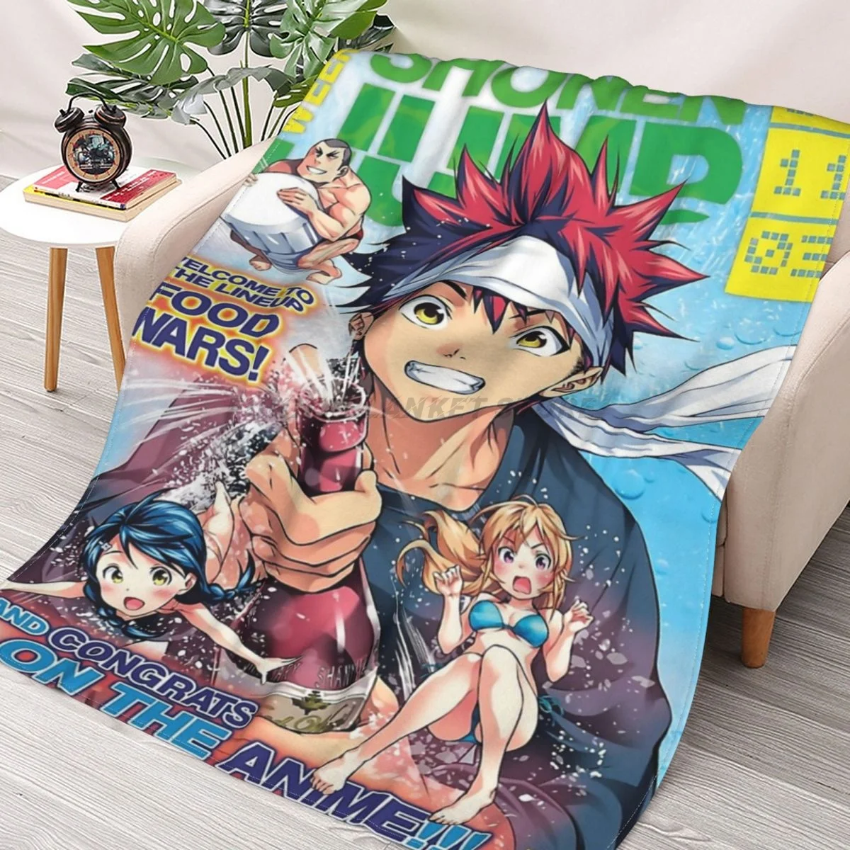 

Food Wars! Weekly Shonen Jump No.49 Throws Blankets Collage Flannel Ultra-Soft Warm picnic blanket bedspread on the bed
