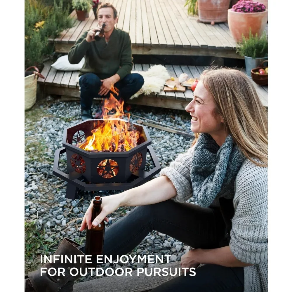 35 inch Fire Pit, Outdoor Fire Pit Wood Burning Pits with Cooking Grill, Large Firepits for Outside Octagonal Heavy Duty