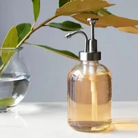 Nouveaux distributeurs de savon en verre de 500 ml, distributeur de savon liquide portable amélioré avec pompe, flacon transparent pour liquides, distributeur de sirop de café 3