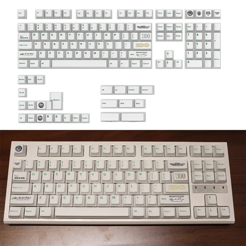 

Тема доллара США, 133 клавиши, оригинальная высота, колпачки для клавиш с сублимационной краской, PBT, колпачки для механические