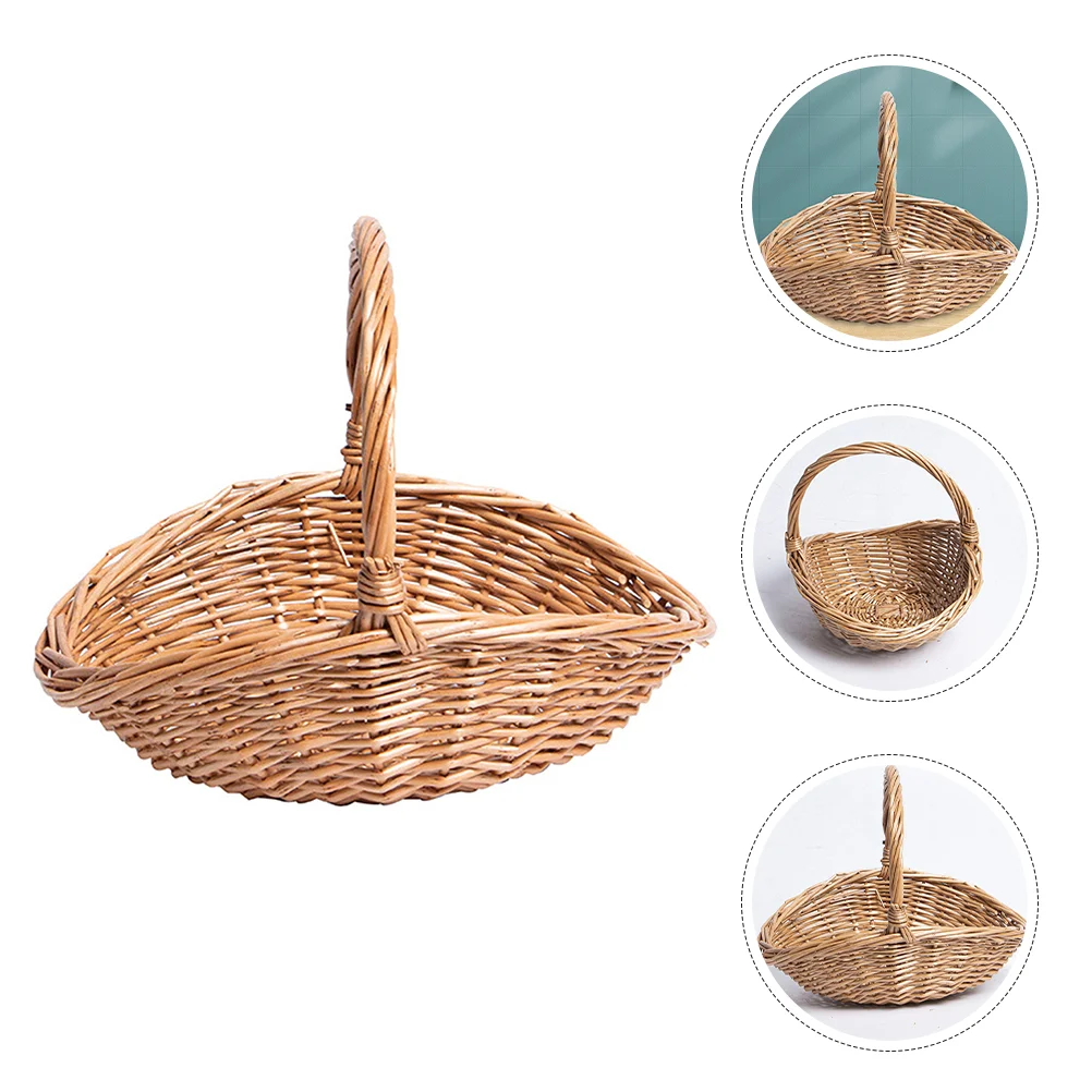 

Wicker Picnic Basket Handle Empty Gift Basket Fill Open Top Market Harvest Baskets Garden Fruit Candy Wine Egg Gathering