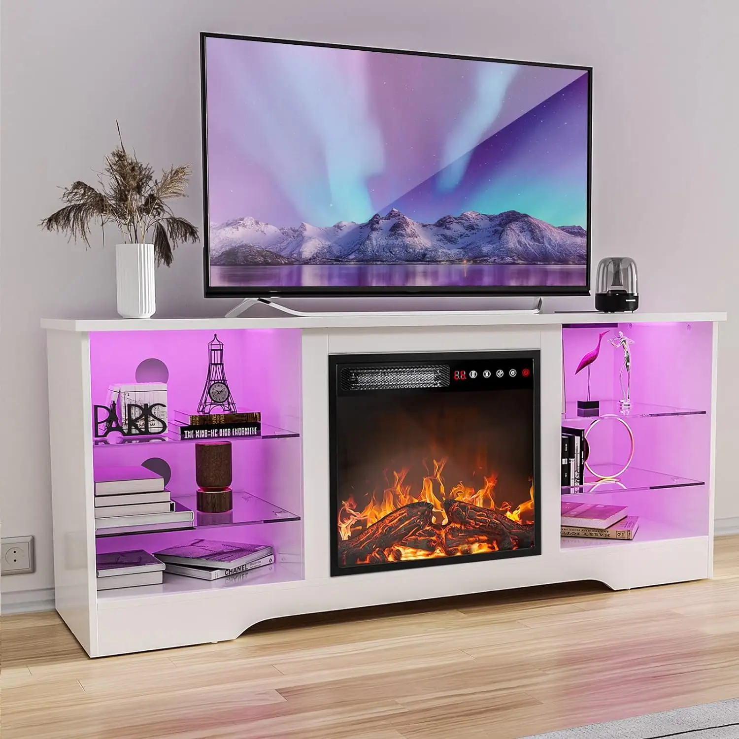 

Fireplace TV Stand with 18''Fireplace, Modern Entertainment Center for TVs up to 65 inch, Media TV Console