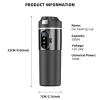 Tasse thermos électrique pour voiture 500 ml grande capacité 12V/24V, tasse chauffante universelle pour voiture et camion, tasse chauffante électrique en acier inoxydable pour voiture 6