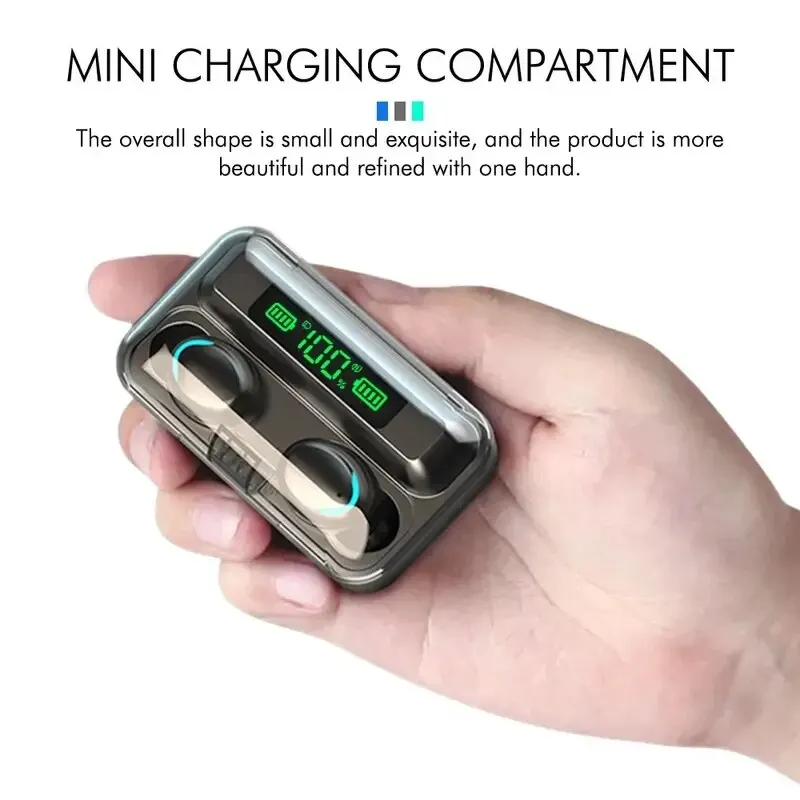 F9 Wireless Bluetooth Headphones Tws Waterproof Earbuds Earphones Digital Display Heaset Large Capacity Charging Case 6