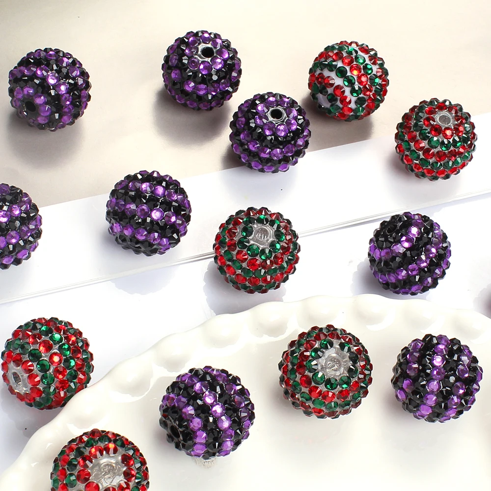 5pcs 20mm Strass Halloween Weihnachten Spacer Perlen runde Strass Streifen dekorative Perlen DIY Schmuck Herstellung Zubehör – Detail 5