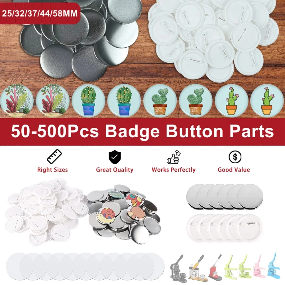 50-500Pcs Badges Button Parts for DIY, DIY Blank Pin Badges Button, Blank Button Making Supplies, Badges Button Parts, 25-75mm