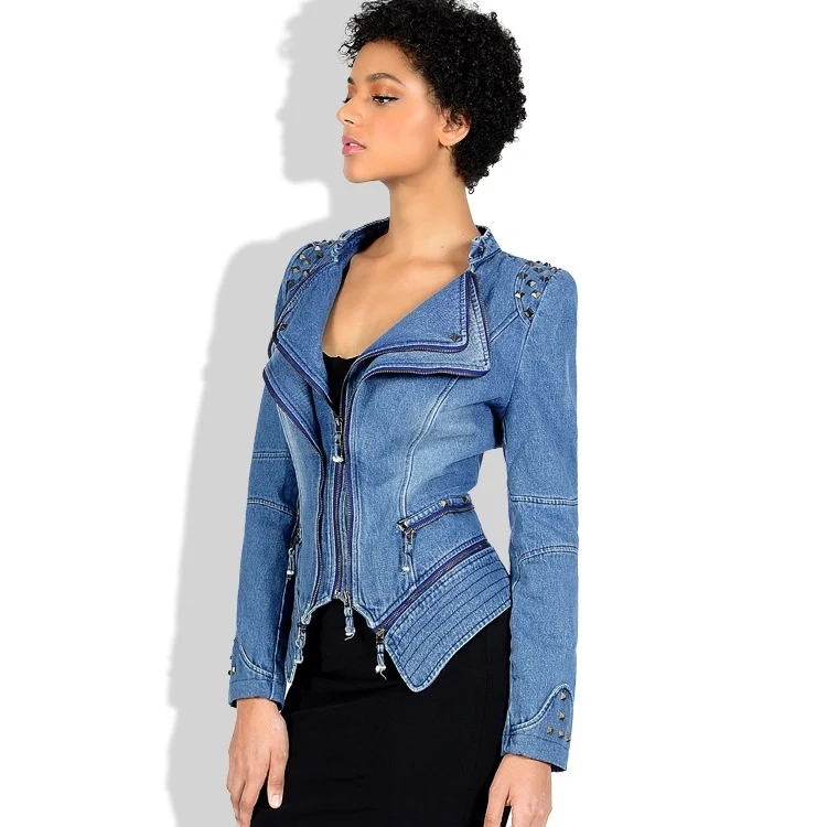 

Slim shrug rivet zipper short motorcycle jacket female
