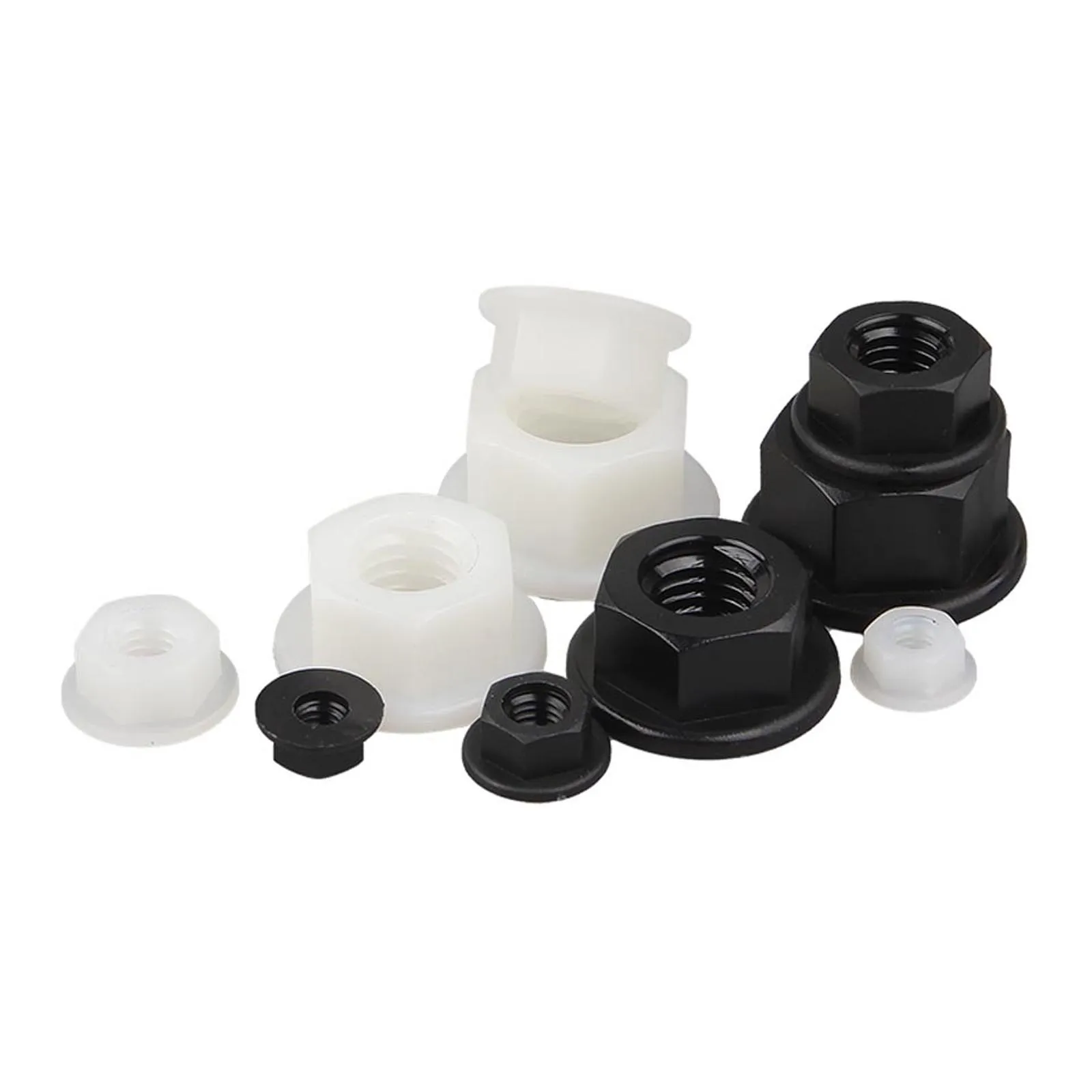 10/50pcs M3 M4 M5 M6 M8 M10 M12 PA66 Plastic Nylon Insulation Hexagonal Hex Head Flange Nut DIN6923