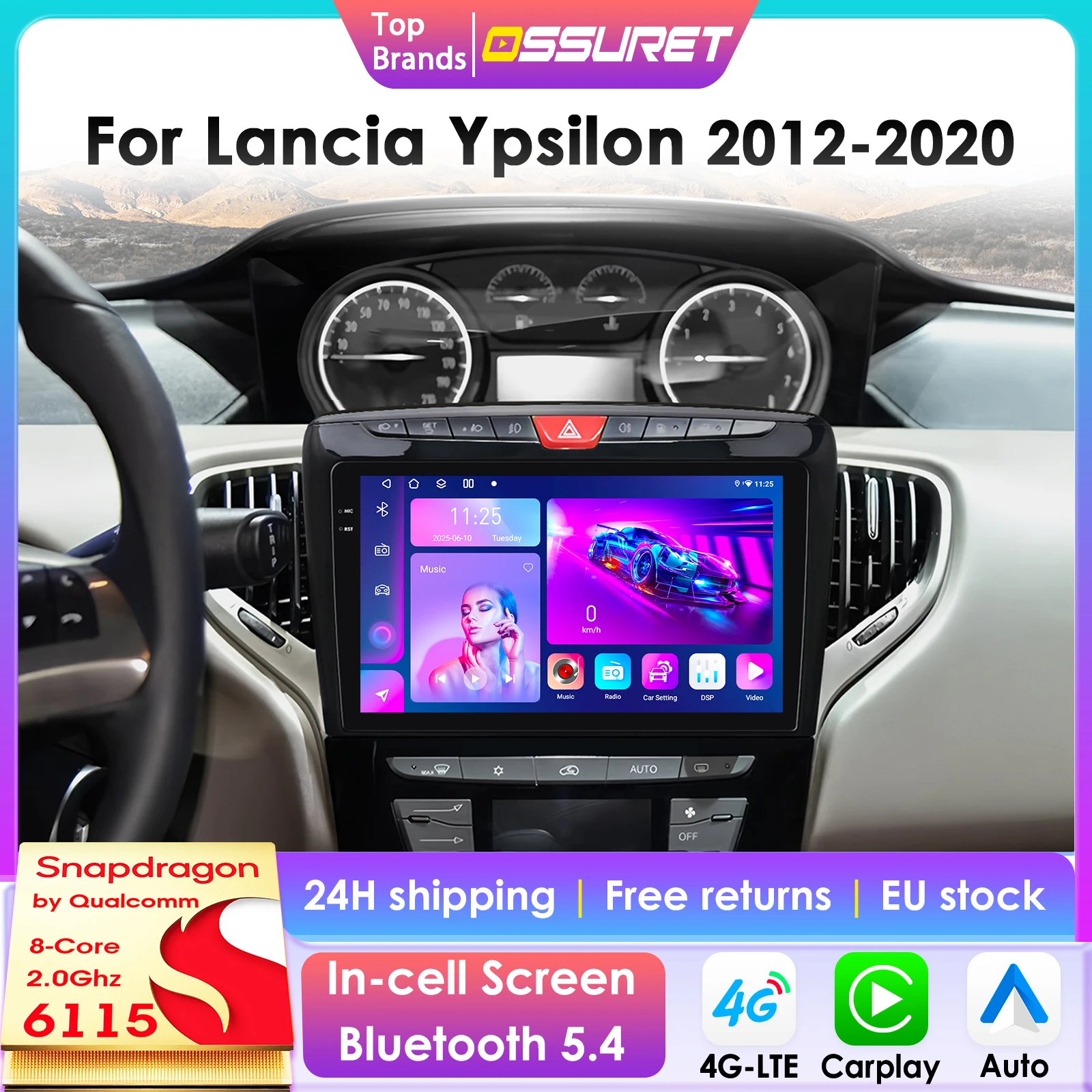 Kabelloses CarPlay Android Auto Autoradio für Lancia Ypsilon 2012 - 2020 GPS Intelligente Systeme Stereo Multimedia Autoradio 6115