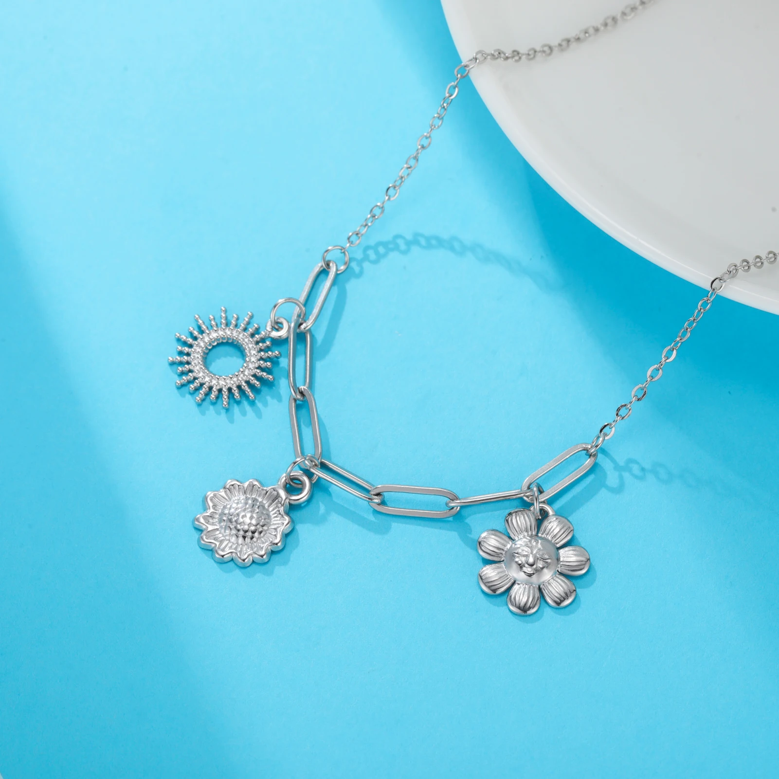 COOLTIME Sonnenblumen-Anhänger-Halskette für Damen, Edelstahl, Modeschmuck, Geschenk, Großhandel – Detail 7