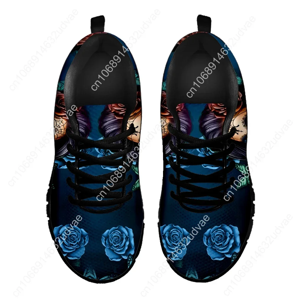 Blue Sugar Skull Girl Sneakers 3D Rose Print Shoes Comfortable Breathable Butterfly Casual Sneakers Zapatos Mujer