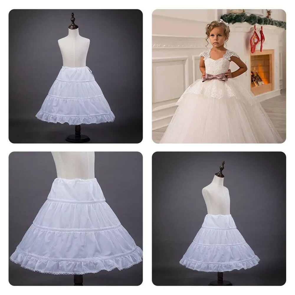 Girls Tutu Skirt 3 Hoops Skirt Petticoat Flower Crinoline Princess Skirt White Lace