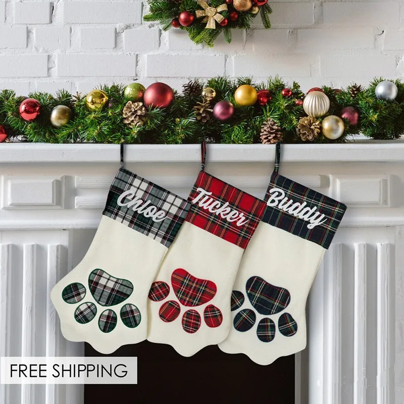 thumbnail image 1 of Medias navideñas personalizadas | Medias personalizadas para mascotas | Medias para perros | Medias para gatos | Medias con huellas de patas | Decoración navideña para mascotas, 1 of 4