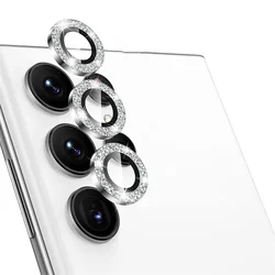 Glitter Diamond Metal Camera Lens Protector with Glass Cover for Z Fold 5 (Silver)