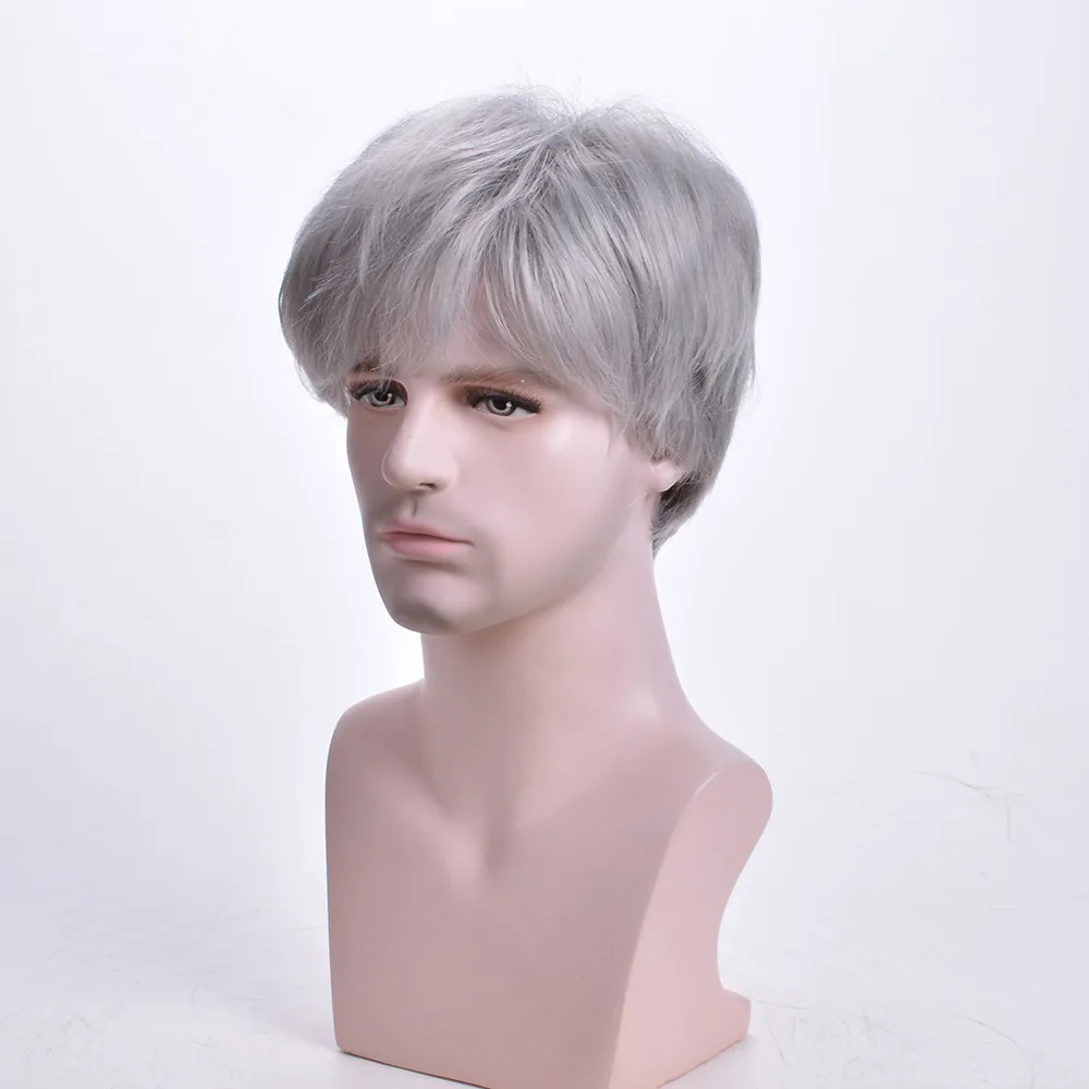 

OUCEY Short Wigs for Men Daily Cosplay Wig Men Synthetic Straight Hair Men's Wig Gray Blonde Pixie Cut Wig With Bangs