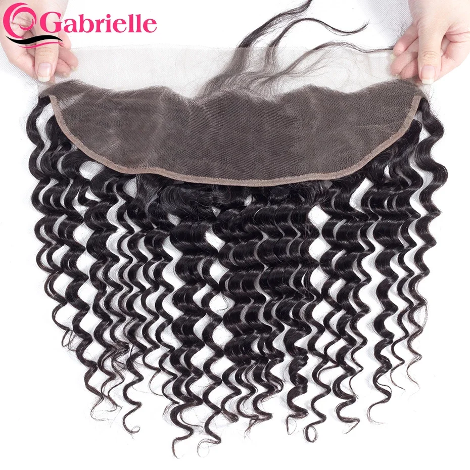 Gabrielle x lace frontal closure brazilian deep wave human hair transparent lace frontal pre plucked hairline