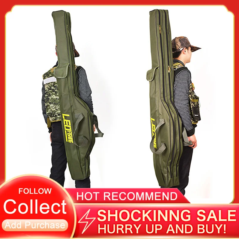 Foldable Fishing Rod Case Carrier Canvas Pole Portable Storage Bag Tackle Tools 