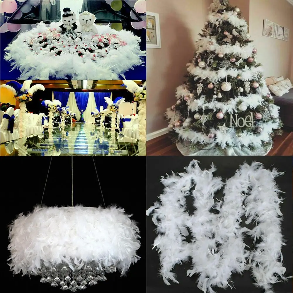 2M Christmas Tree White Feather Boa Strip Xmas Ribbon Party Garland Decor