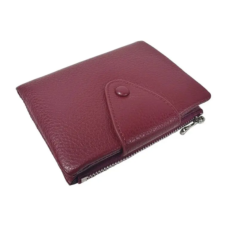 Soft Genuine Cow Leather Women Short Wallet Fashion Snap Button Closure Casual Cowhide Coin Pocket Purse ID Card Holders Purses