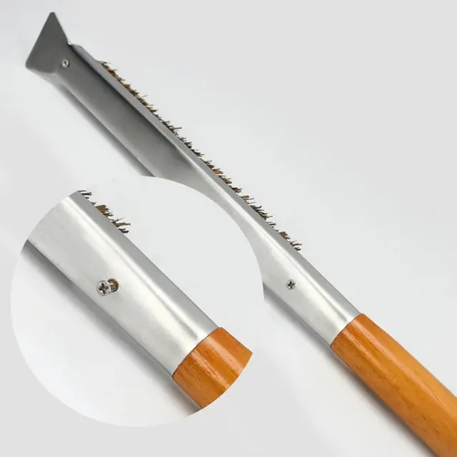 Pizza Kőkefaparó Hosszú Fogantyúk Ecsetkaparó Tisztító Kefe Sárgaréz Sörték Sütő - Image 2