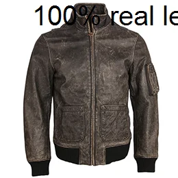 

Vintage Distressed Jacket Men Coat 100% Natural Calfskin Men's Bomber Jackets Autumn Male Leather Clothing M157