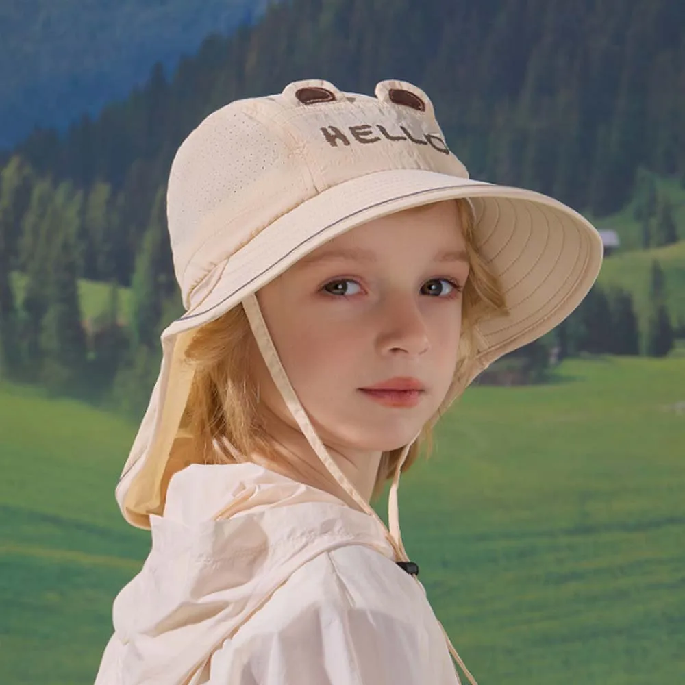 Breathable Capybara Fisherman Hat Anti-Splash Water Windproof Rope Shawl Neck Protecting Cap Wide-Brimmed Polyester