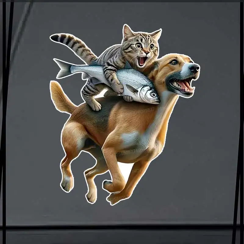 Funny Cat Riding Dog  Car Sticker Vinyl Decal Waterproof Rear Window Motorcycle Camper Bumper Laptop Decoration SH747