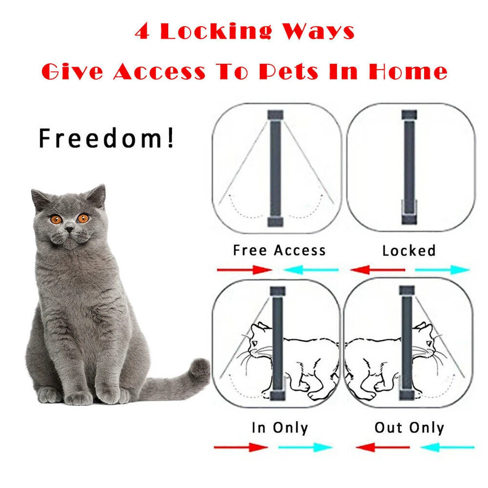 Cat Flap Door with 4 Way Security Lock ABS Plastic for Small Pets