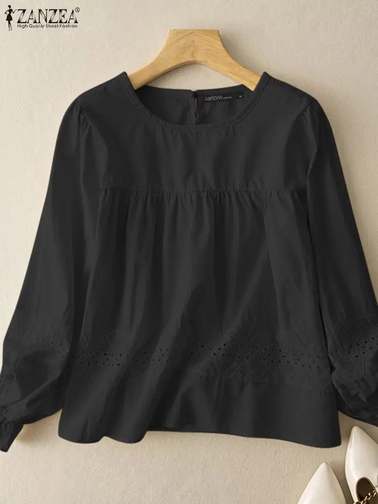 

Модная Однотонная рубашка с оборками ZANZEA, элегантные топы с длинным рукавом, Весенняя кружевная вязаная крючком блузка, стильные праздничные блузы, Повседневная Туника