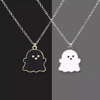 1Pcs Simple Cute Fashion Girl's Personality Black And White Ghost Necklace Cool Niche Pendant Versatile Chain Male Necklace 2