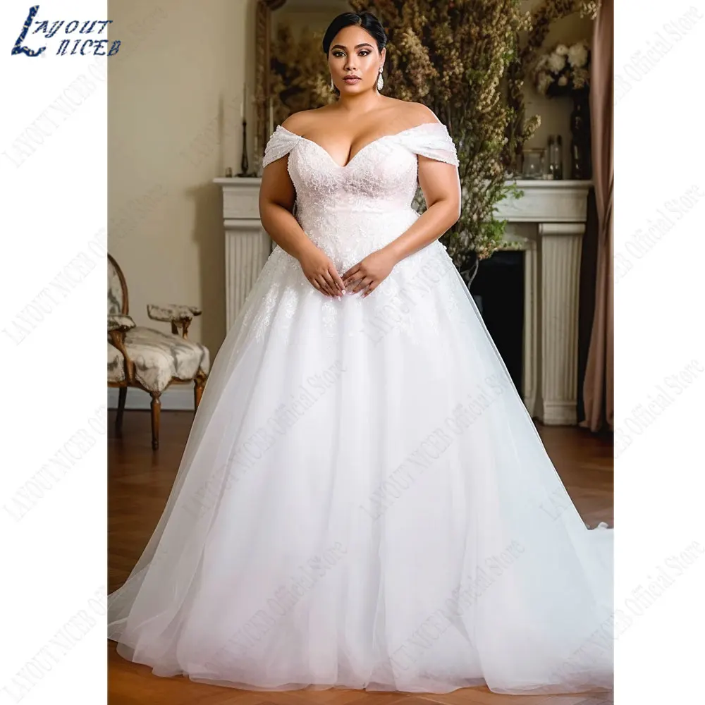 

LAYOUT NICEB Off Shoulder V-Neck Wedding Dresses Short Sleeves Lace Appliques Bride Gown A-Line Custom Made robes de mariée 2024