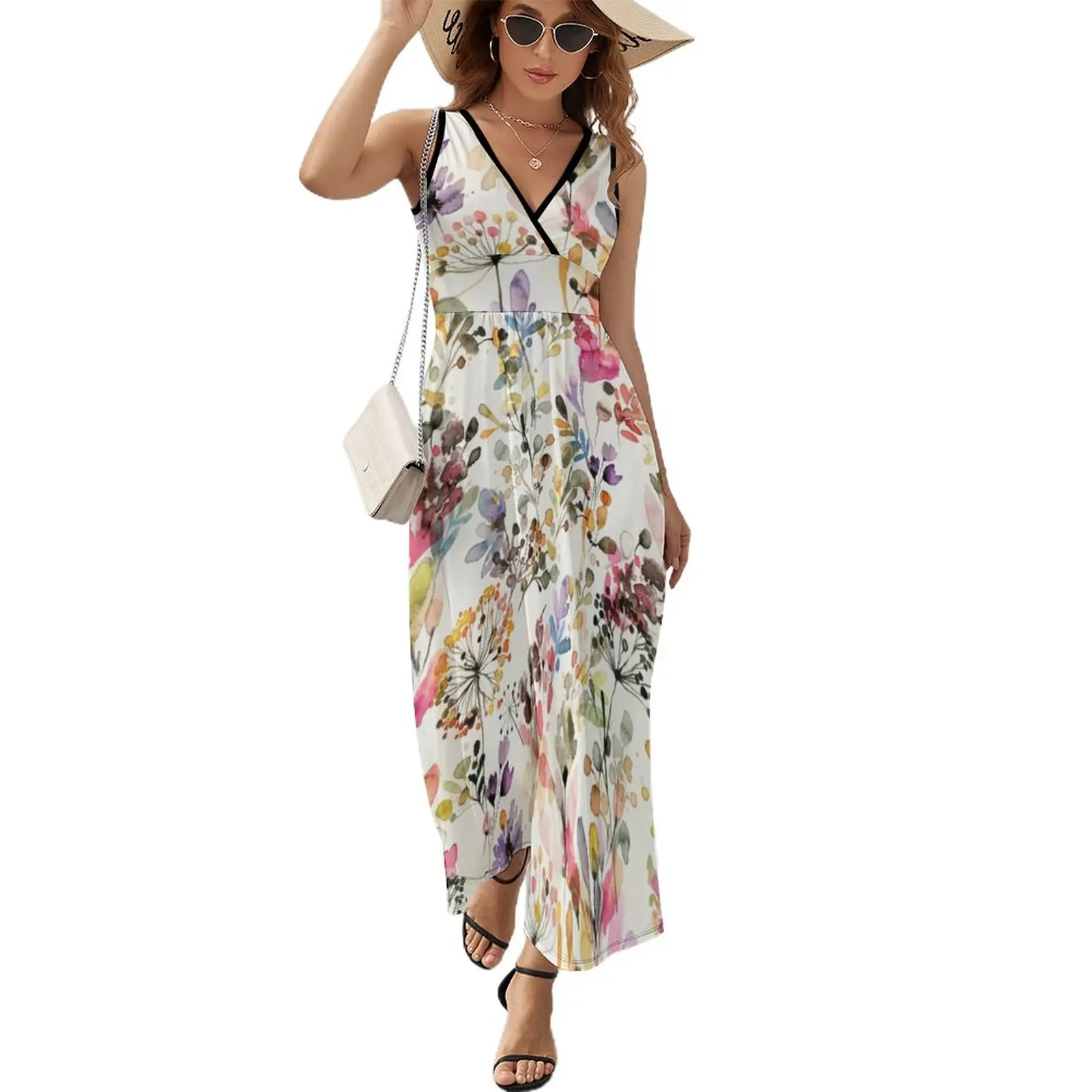 Wild Flowers and Plants Watercolor - Wild Nature Botanical Print Sleeveless Dress dresses summer woman 2023 dress dresses