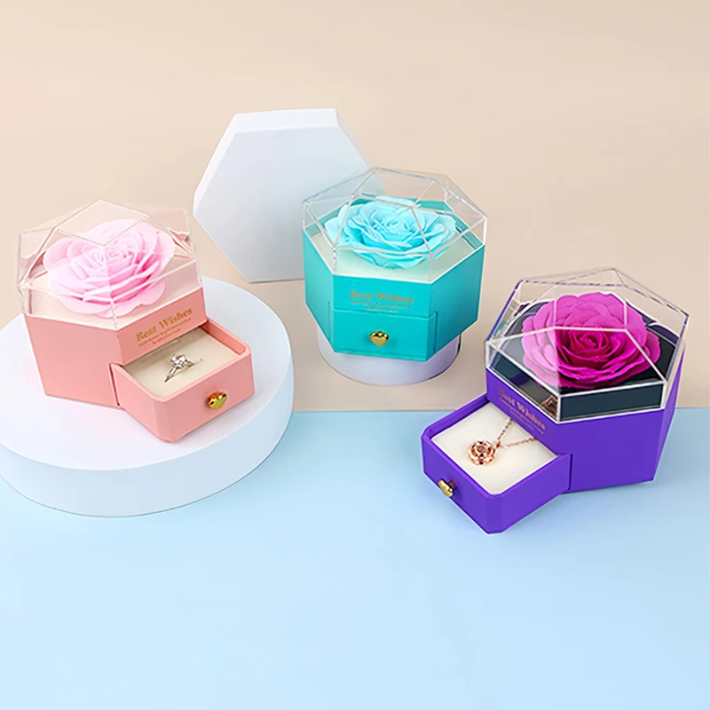 Soap Rose Flower Jewelry Packaging Gift Ring Box With Drawer Wedding Valentine's Day Birthday Present Boxes Storage Case Decor
