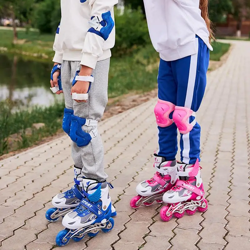 Children Roller Skates Shoes Skating Shoes Kids Single Row Children's Roller Skates Boy's Girl's Size Adjustable 4 Wheels Flash for Roller Skating Shoes Set
