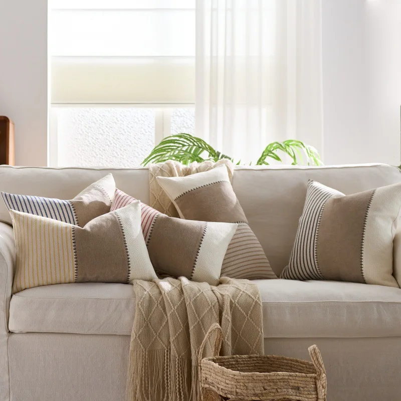 Farmhouse Boho Stripe Cotton Patchwork Throw Pillow Covers