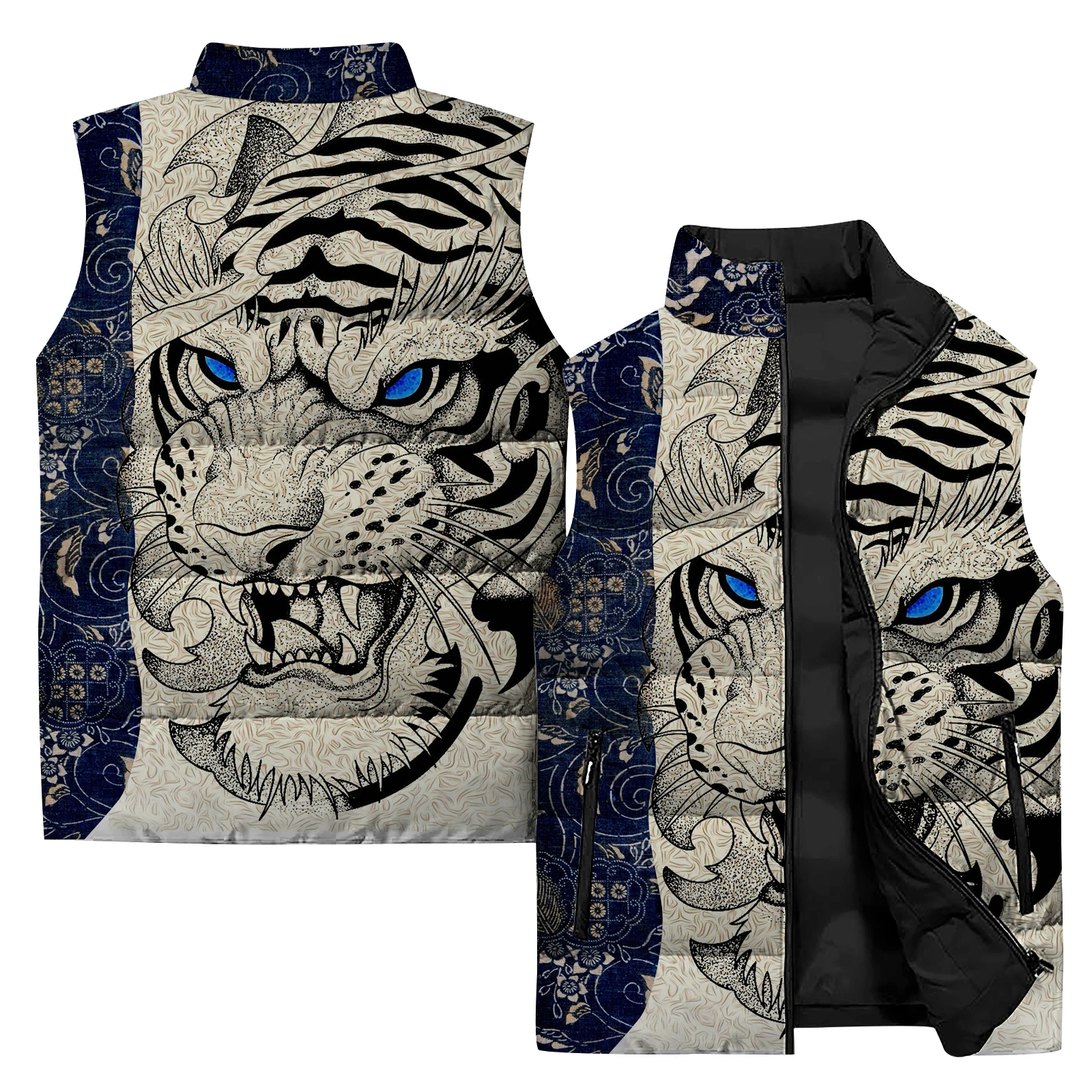 thumbnail image 1 of Chaleco moderno y versátil para hombre, con estampado de tigre elegante, chaleco para hombre, nuevo estilo de invierno, chaleco cómodo y cálido para el viento frío, 1 of 4