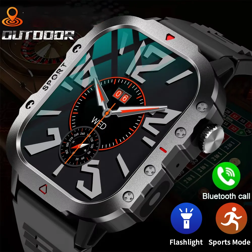 2026 New Smart Watch Mens Outdoor Sports Fitness Tracker Health Monitor 2.01 Inch Support Flashlight Bluetooth Call Smart Watch 1