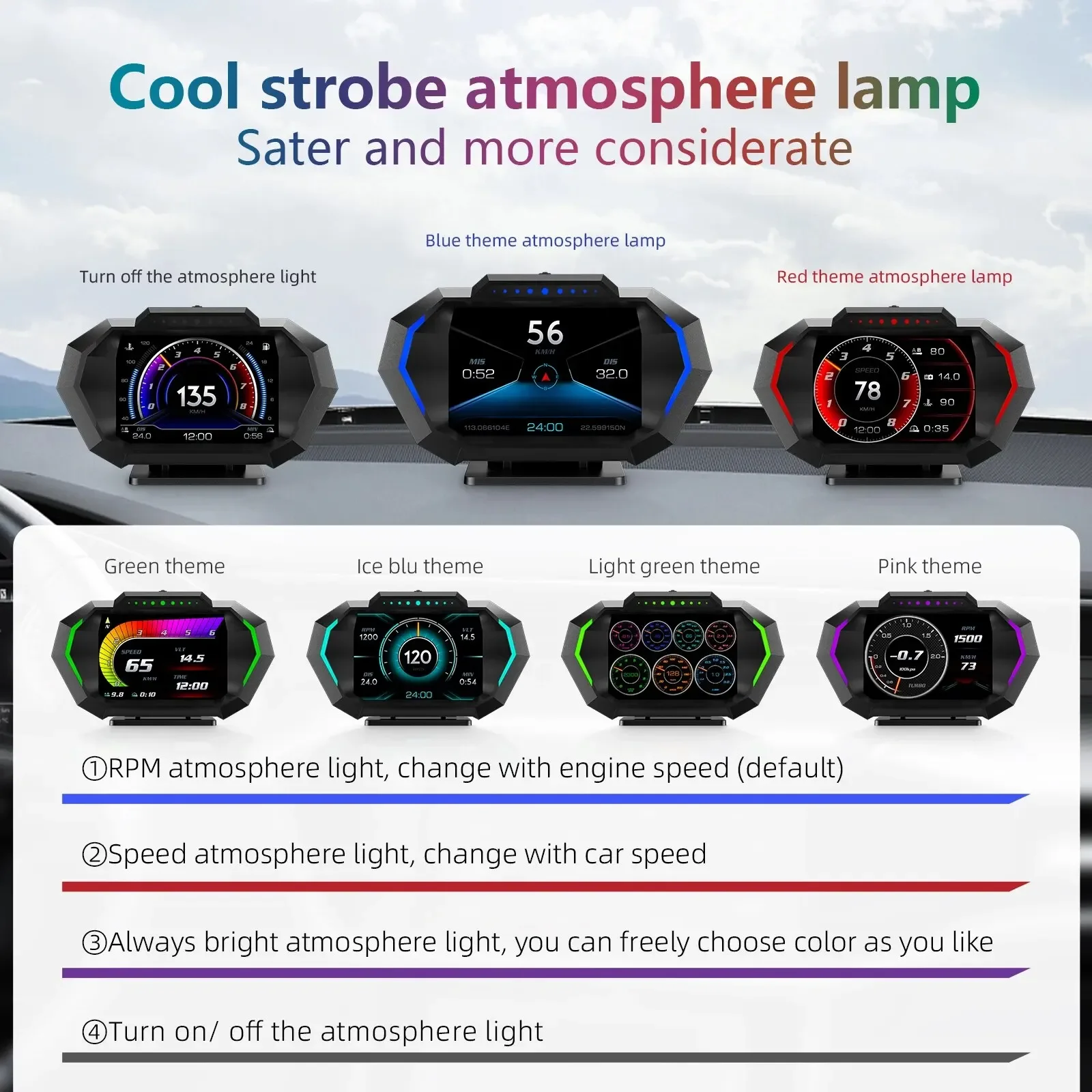 P24 OBD2+GPS HUD 자동차 헤드업 디스플레이 다기능 지능형 자동차 시스템 속도계 디지털 화면 경사계 4x4 오프로드