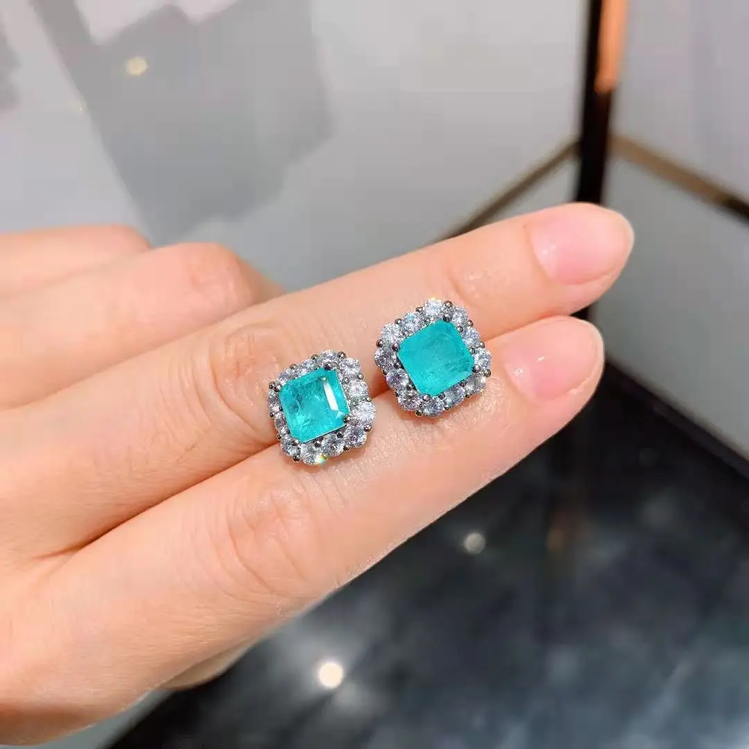 FFGems Brazilian Paraiba Emerald Tourmaline Necklace Created Gemstone Square for Women Fine Jewelry Pendant Party Wedding Gift pendant necklace