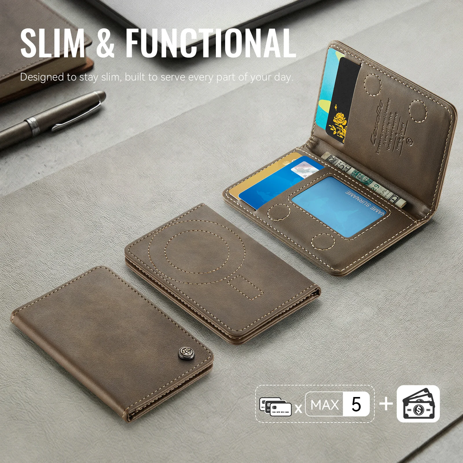 Universal Magnetic Card Holder Wallet with Skin Feel Finish