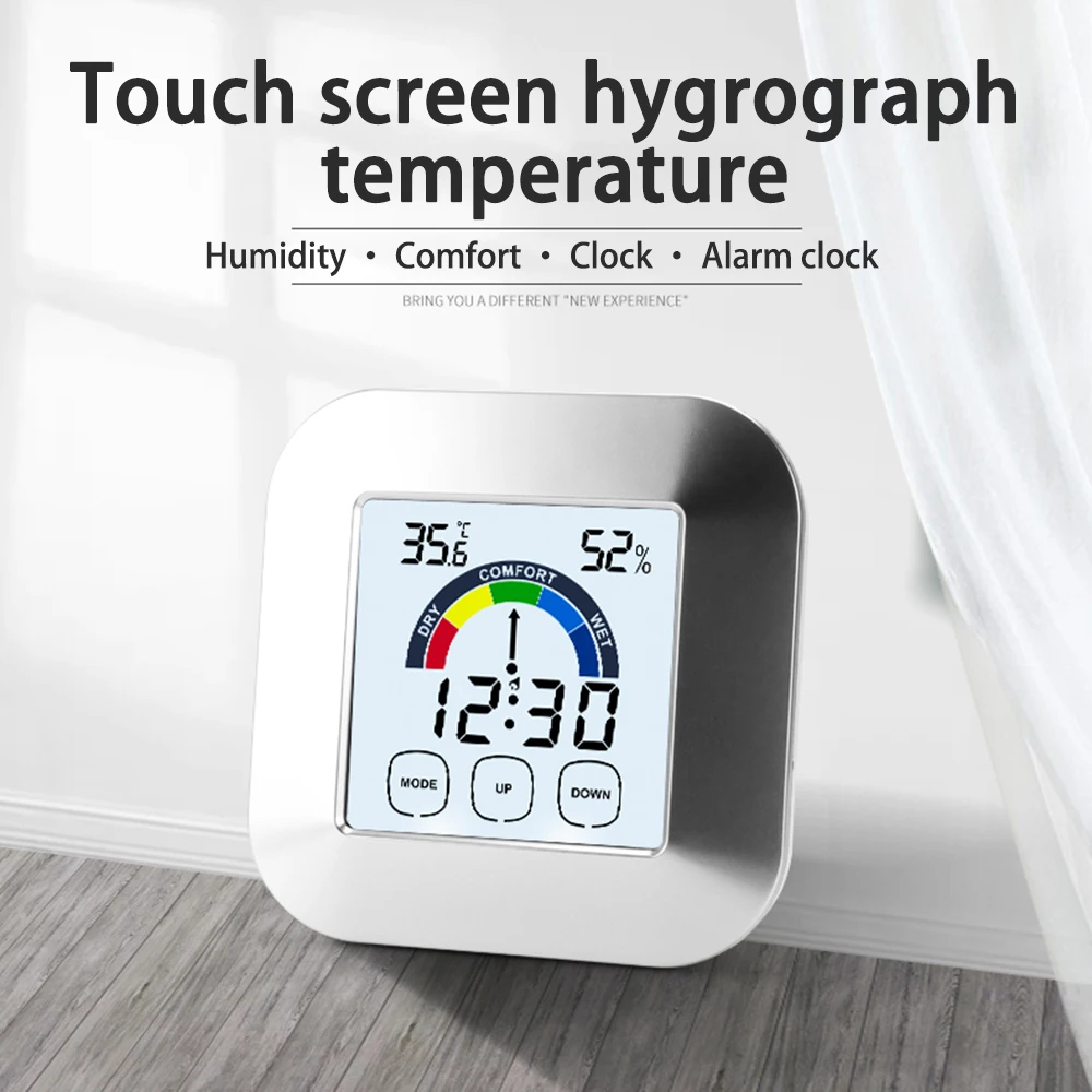 Touchscreen LCD Digital Thermometer Hygrometer Indoor Temperature Humidity Monitor with Backlight Home Weather Station Clock digital weather station with 3 remote sensors 328ft 100m indoor outdoor temperature humidity monitor alarm clock with snooze thermohygrometer with weather forecast pressure backlight date week alarm function for home office greenhouse warehouse