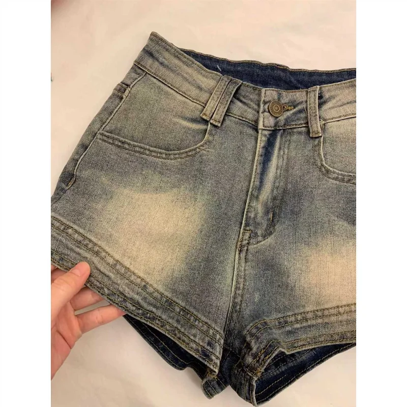 Women's High Waist Vintage Shorts Summer New All-match Slim Thin Pockets Trend A-line Hot Pants Street Casual Fashion Clothing