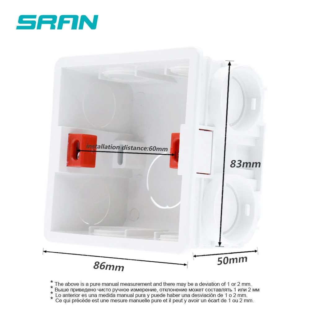 SRAN Adjustable Mounting Box 86mm*83mm*50mm 86 type sockets switches Wiring Back Box Switch Box Wall Socket Box