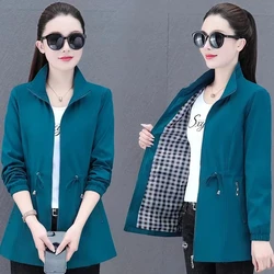 Women Mid-Length Windbreaker Jacket 2023 Spring New Women Trench Coat Korean Casual Solid Hooded Coat High-End Ladies Jacket Top